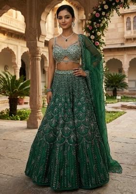 Emerald Green Embroidered Bridal Lehenga Set