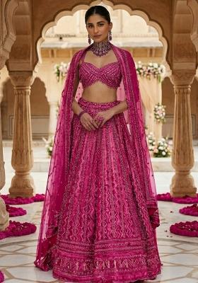 Rani Pink Embroidered Bridal Lehenga Set