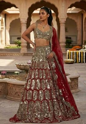 Maroon mirror work  Bridal Lehenga Set