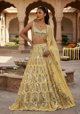 Yellow mirror work  Bridal Lehenga Set