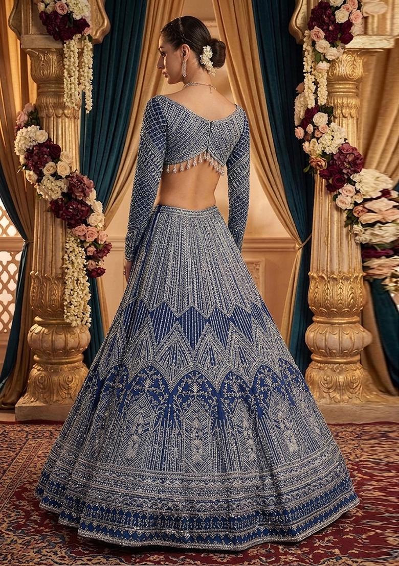Royal Blue  Embroidered Bridal Lehenga Set - Indya