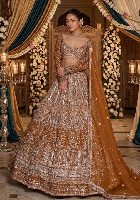 Maroon Embroidered Bridal Lehenga Set — view on Indya