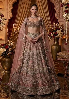 Dusty Pink Embroidered Bridal Lehenga Set