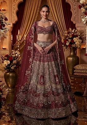Maroon Embroidered Bridal Lehenga Set