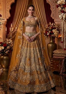 Mustard Yellow Embroidered Bridal Lehenga Set
