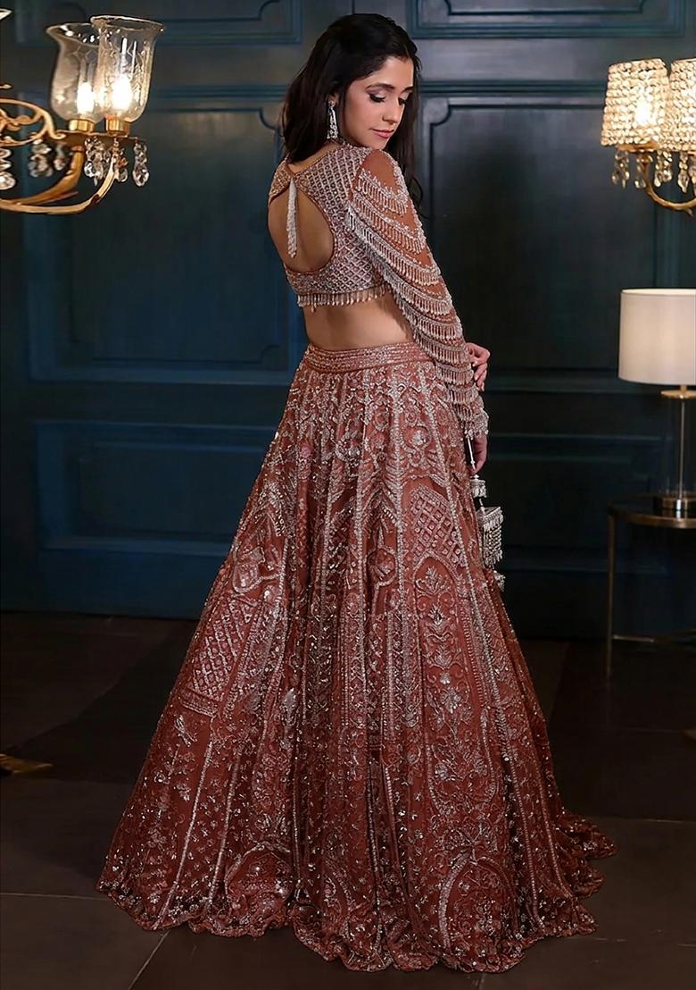 Red Embroidered Bridal Lehenga Set - Indya