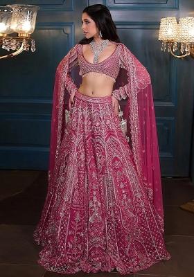 Hot Pink Embroidered Bridal Lehenga Set