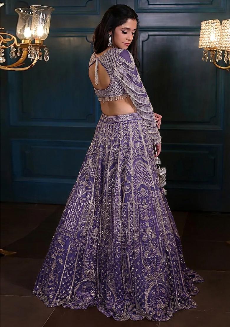 Purple Embroidered Bridal Lehenga Set - Indya
