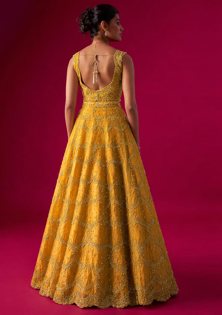 Yellow Embroidered Bridal Lehenga Set - Indya