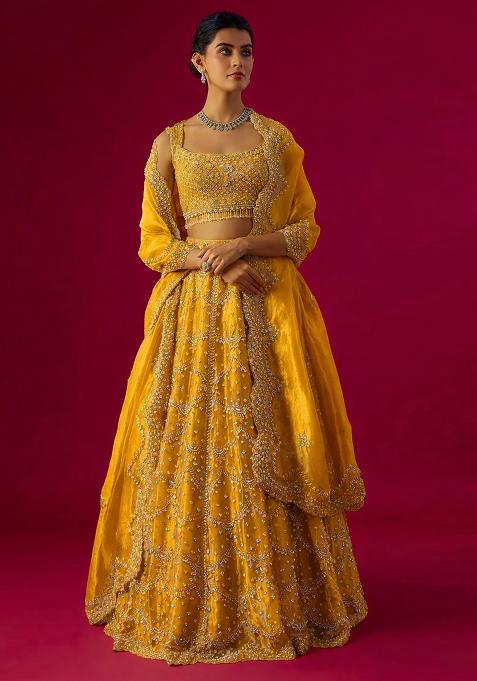 Yellow Embroidered Bridal Lehenga Set