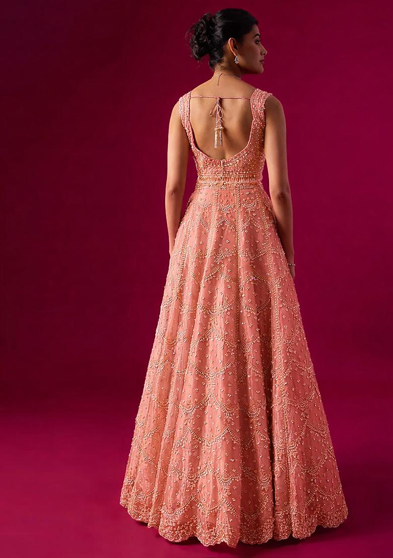 Light Pink Embroidered Bridal Lehenga Set - Indya