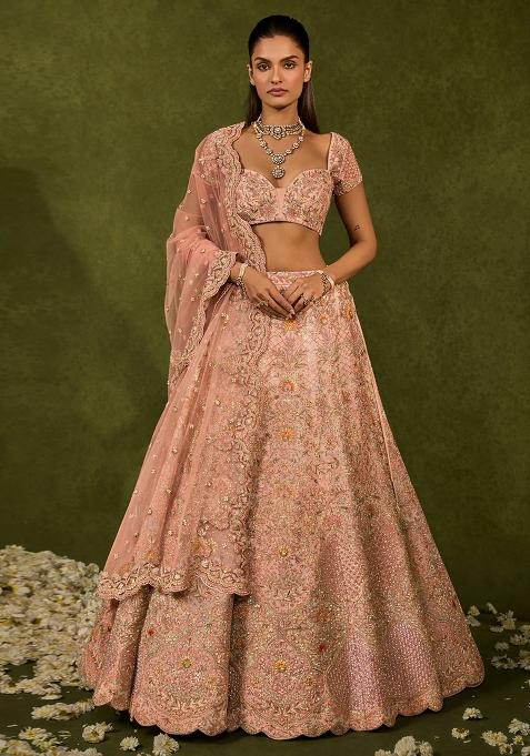 Light Pink Embroidered Bridal Lehenga Set — view on Indya