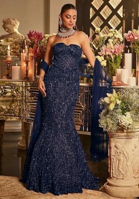 Navy Blue Embroidered Bridal Lehenga Set