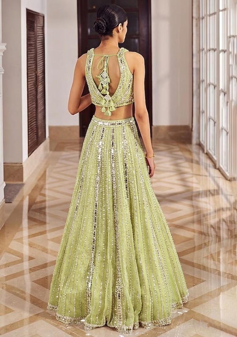 Pista Green Embroidered Bridal Lehenga Set - Indya