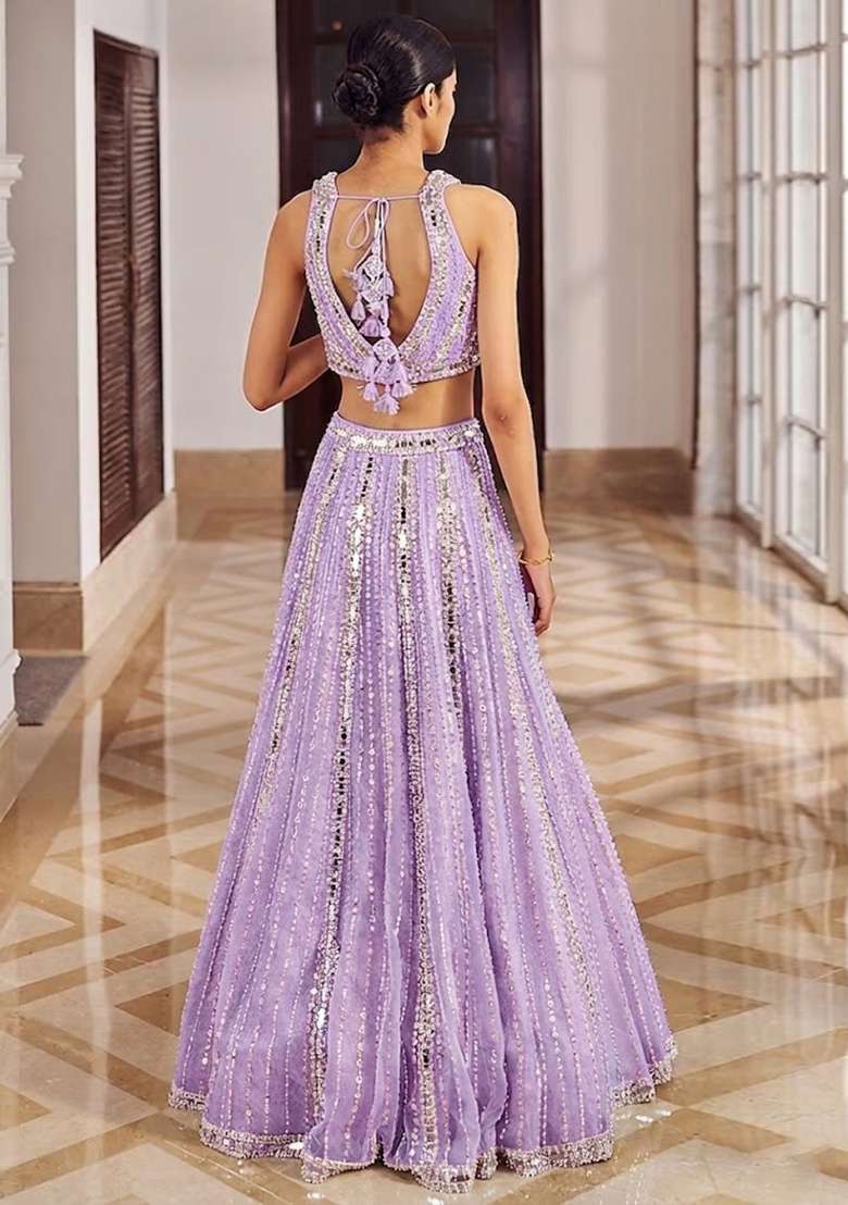 Lavender Embroidered Bridal Lehenga Set - Indya