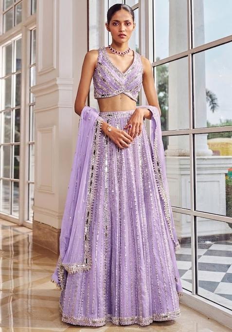Lavender Embroidered Bridal Lehenga Set — view on Indya