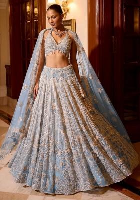 Powder Blue Embroidered Bridal Lehenga Set