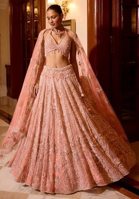 Peach Embroidered Bridal Lehenga Set