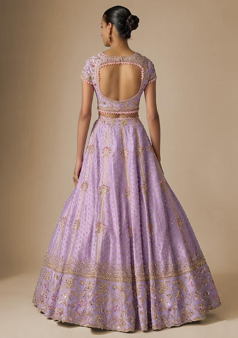 Lavender Embroidered Bridal Lehenga Set - Indya