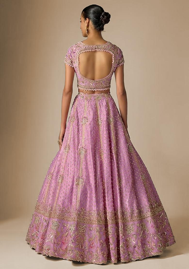 Lavender Embroidered Bridal Lehenga Set - Indya