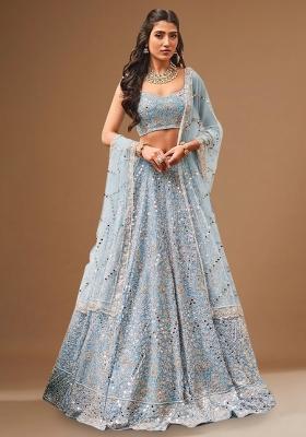 Powder Blue Embroidered Bridal Lehenga Set