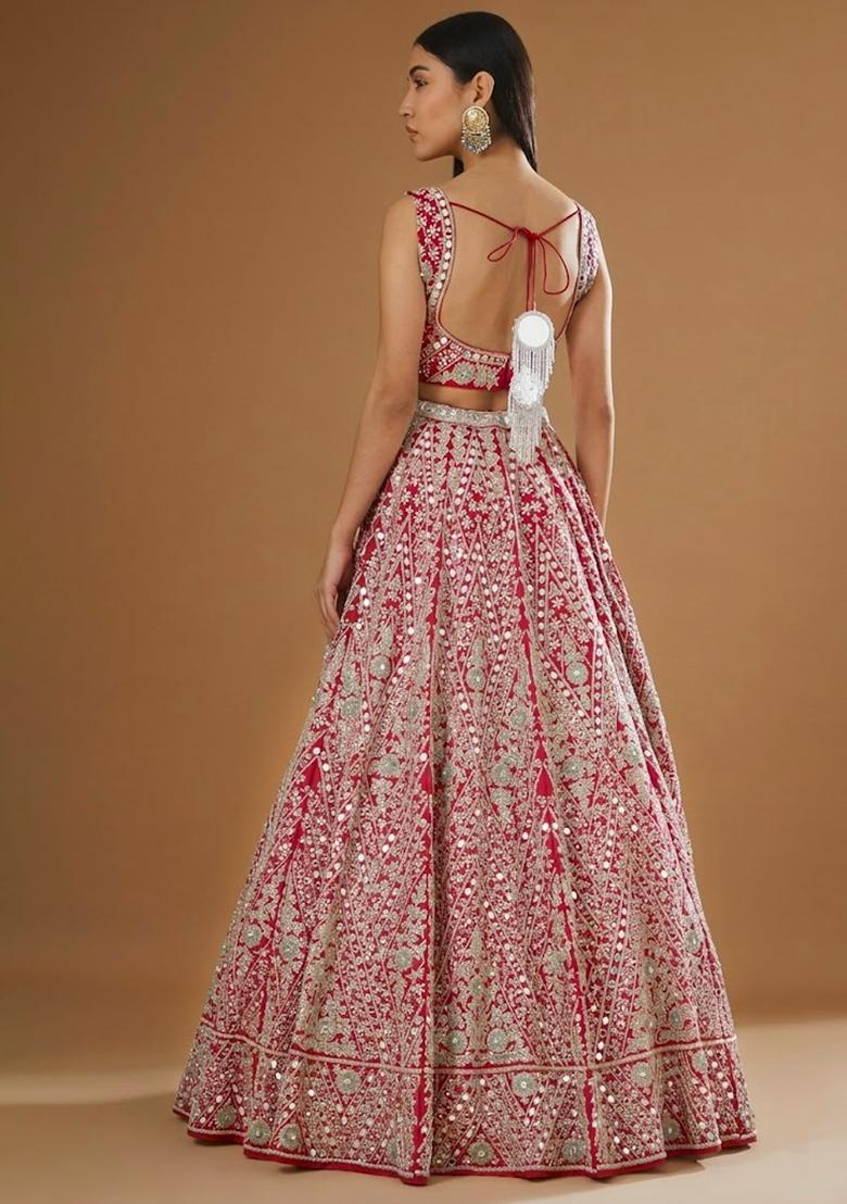 Pink Embroidered Bridal Lehenga Set - Indya