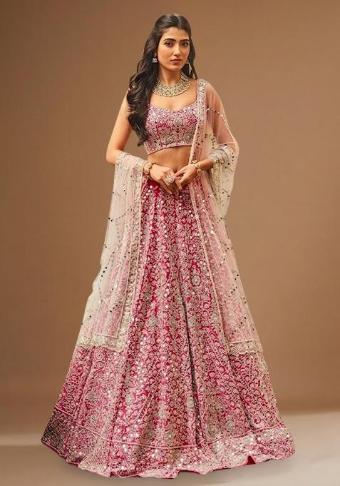 Pink Embroidered Bridal Lehenga Set — view on Indya