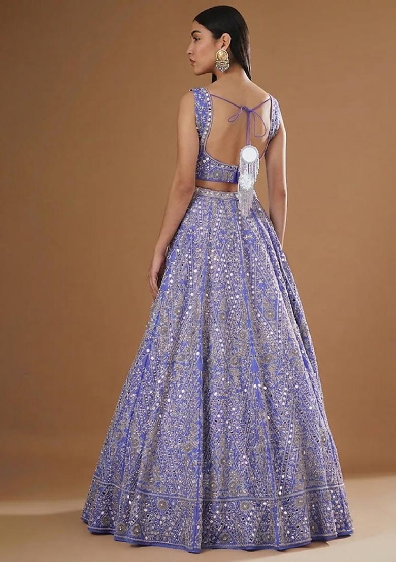 Lavender Embroidered Bridal Lehenga Set - Indya