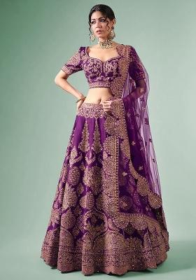 Purple Embroidered Bridal Lehenga Set