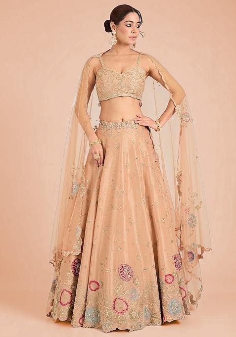 Peach Embroidered Bridal Lehenga Set — view on Indya