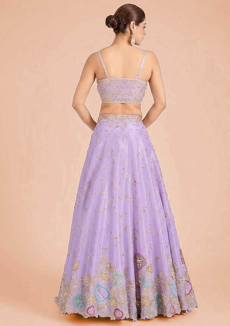 Lavender Embroidered Bridal Lehenga Set - Indya