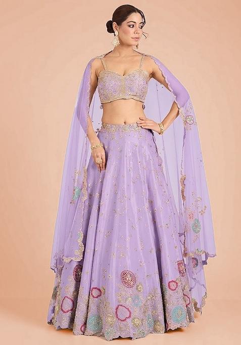Lavender Embroidered Bridal Lehenga Set — view on Indya