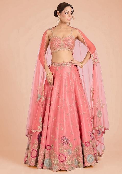 Light Pink Embroidered Bridal Lehenga Set — view on Indya