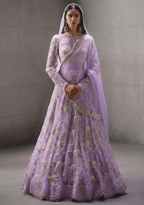 Lavender Embroidered Bridal Lehenga Set — view on Indya
