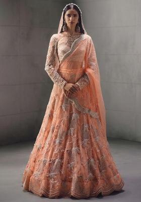 Peach Embroidered Bridal Lehenga Set