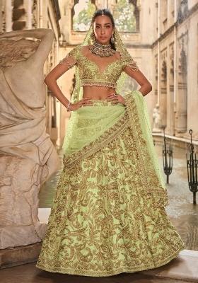Pista Green Embroidered Bridal Lehenga Set