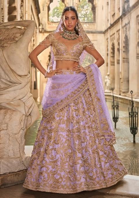 Lavender Embroidered Bridal Lehenga Set — view on Indya