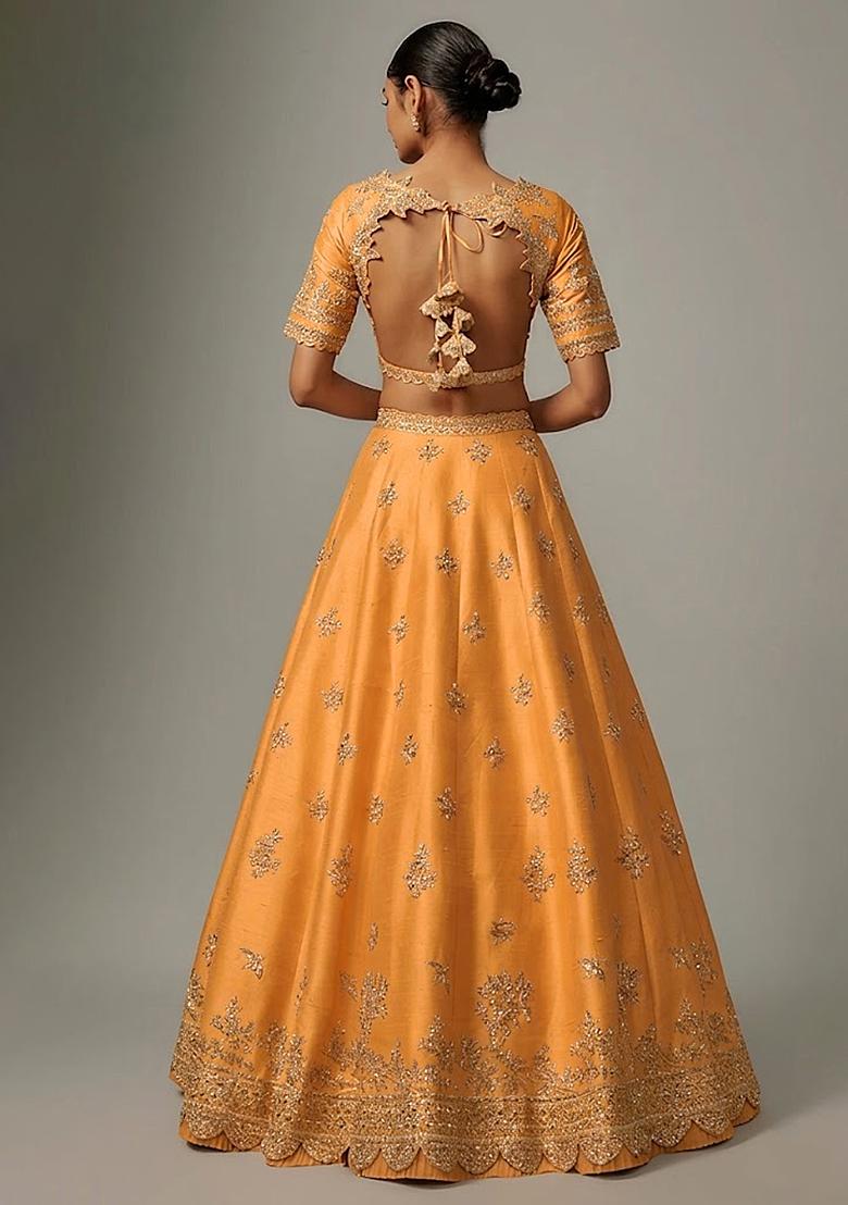 Orange Embroidered Bridal Lehenga Set - Indya