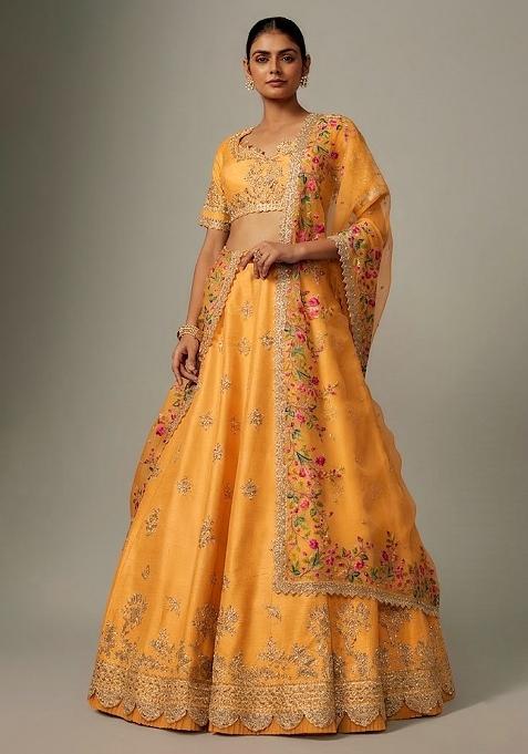 Orange Embroidered Bridal Lehenga Set — view on Indya