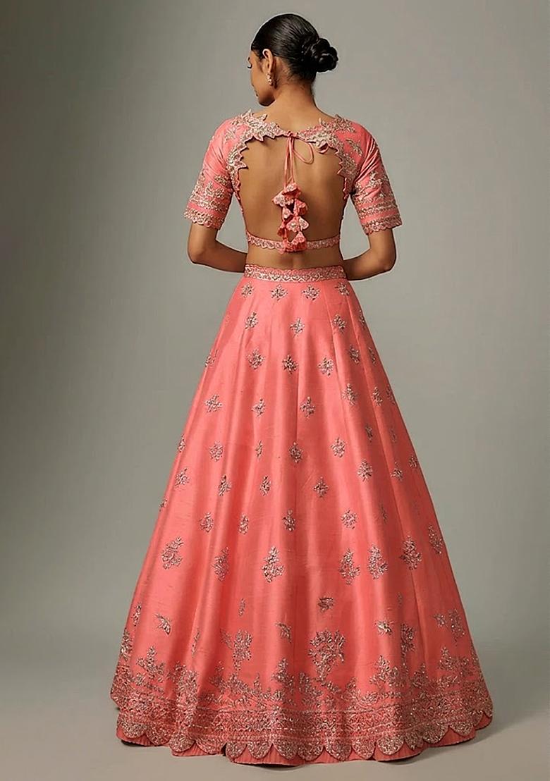 Pink Embroidered Bridal Lehenga Set - Indya