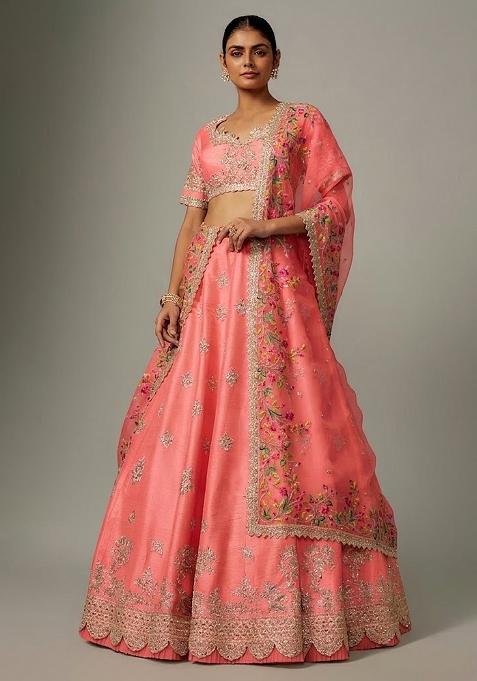 Pink Embroidered Bridal Lehenga Set — view on Indya