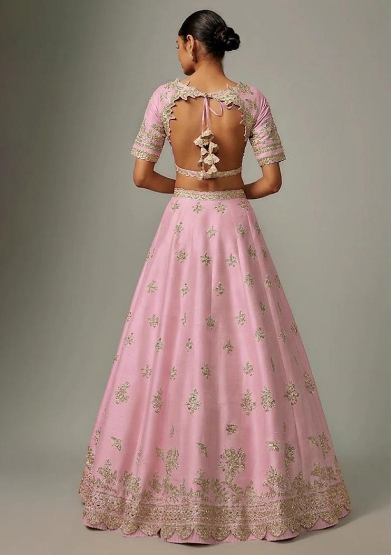 Lavender Embroidered Bridal Lehenga Set - Indya