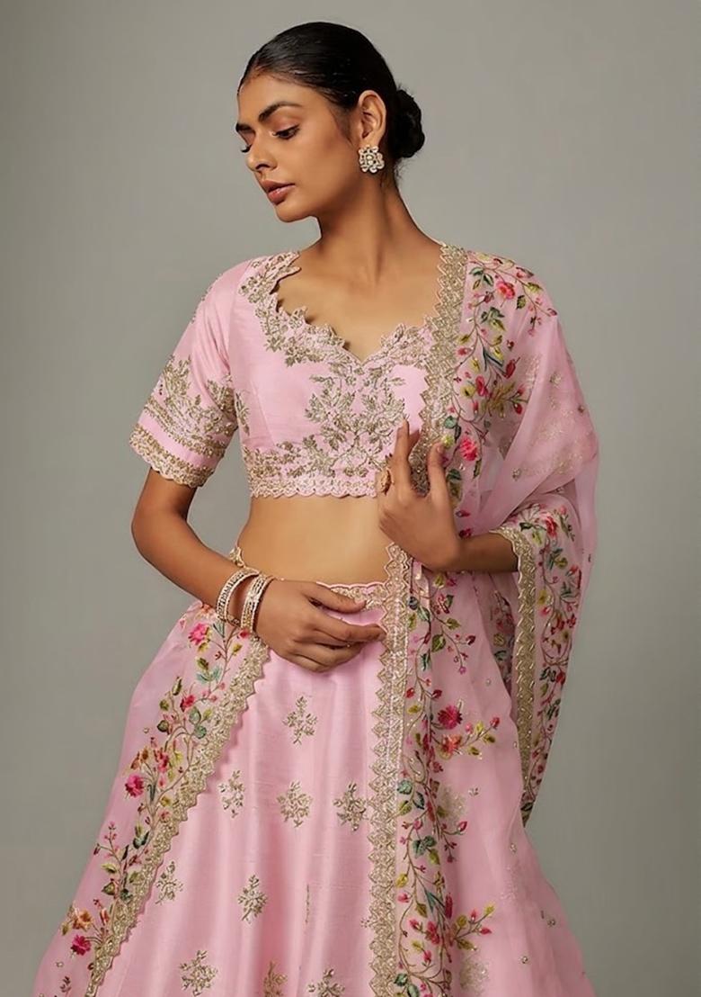 Lavender Embroidered Bridal Lehenga Set - Indya