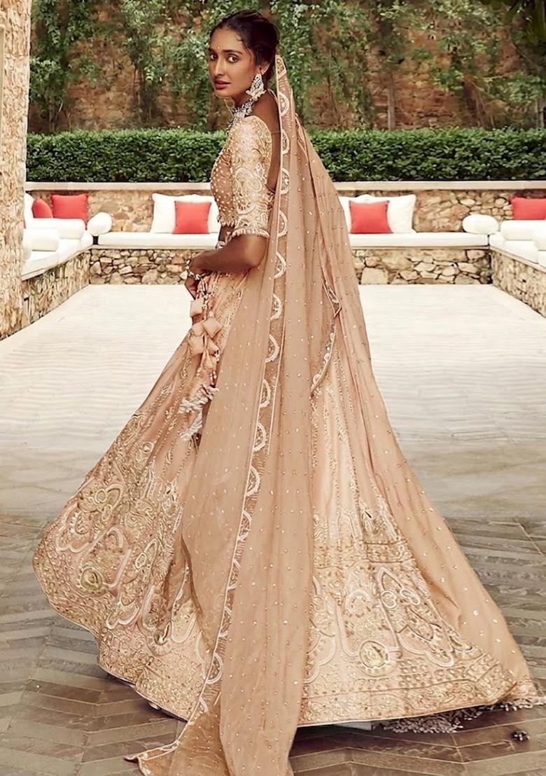 Nude Beige Embroidered Bridal Lehenga Set - Indya