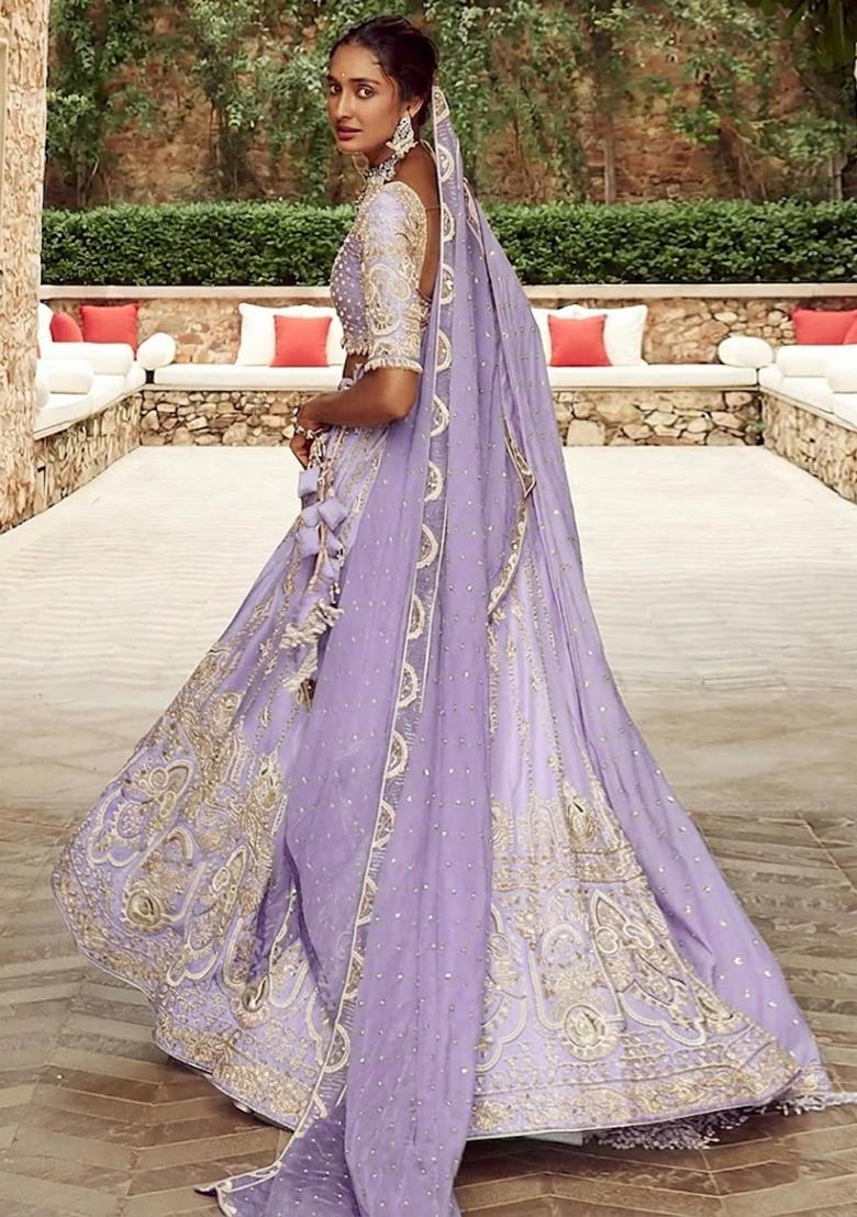 Lavender Embroidered Bridal Lehenga Set - Indya