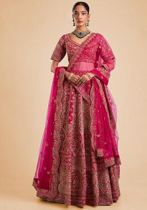 Pink Embroidered Bridal Lehenga Set — view on Indya