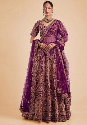 Purple Embroidered Bridal Lehenga Set