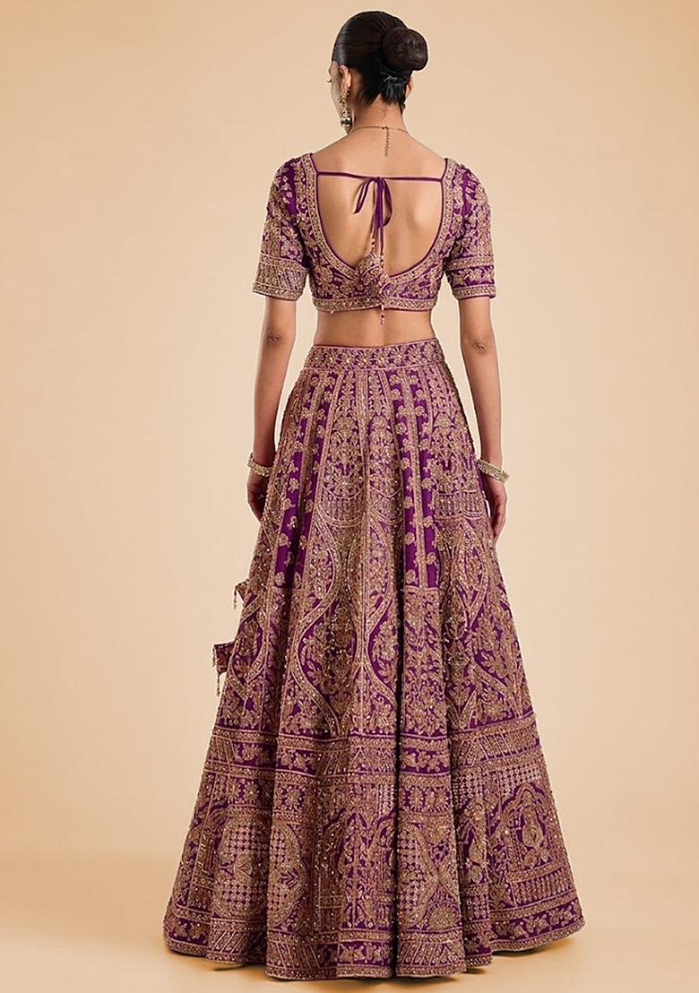 Purple Embroidered Bridal Lehenga Set - Indya