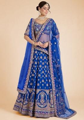 Cobalt Blue Embroidered Bridal Lehenga Set