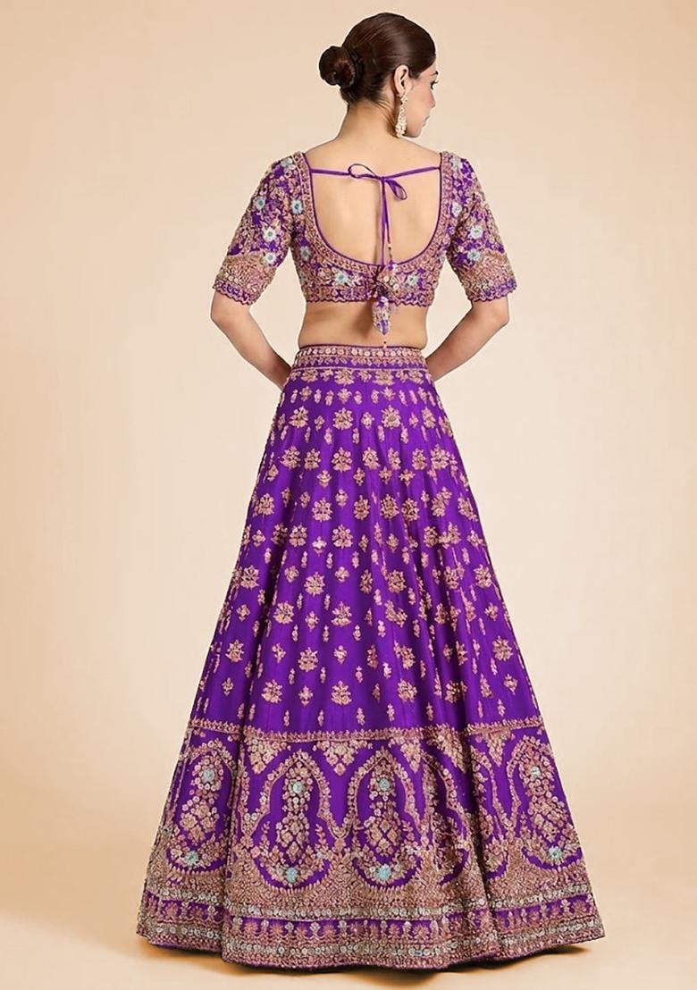 Purple Embroidered Bridal Lehenga Set - Indya